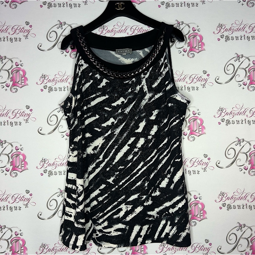 Laura tank top blouse with chain sparkly fabric snow leopard sparkly metallic